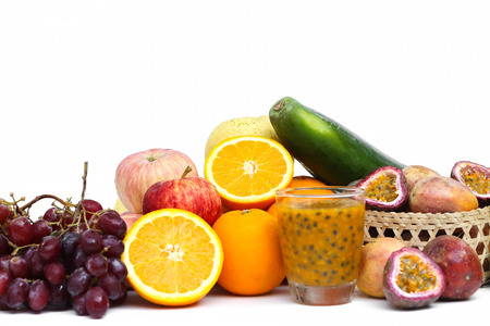 Selected Focus Group of fruits and vegetables isolated on a white backgroundの写真素材