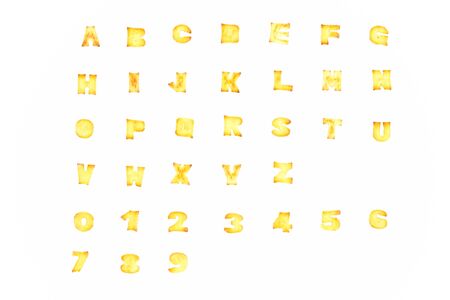 Cookies english alphabet and numbers signs isolated on white backgroundの写真素材