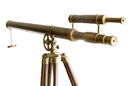 Vintage brass telescope  isolated on white backgroundの写真素材