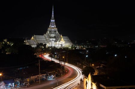 Wat sothorn wararam worawihan temple choeng sao province Thailand at twilightの写真素材