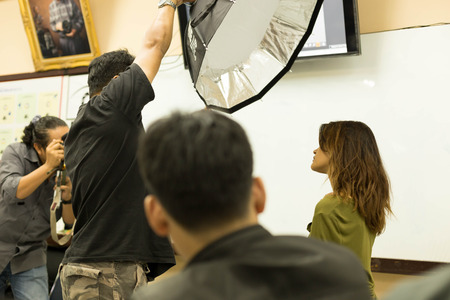 Nov 20 , 2016 - At Bangkok Polytechnic College - Logo Rime lite softbox , Studen working on woman portrait workshop with flash and softboxのeditorial素材