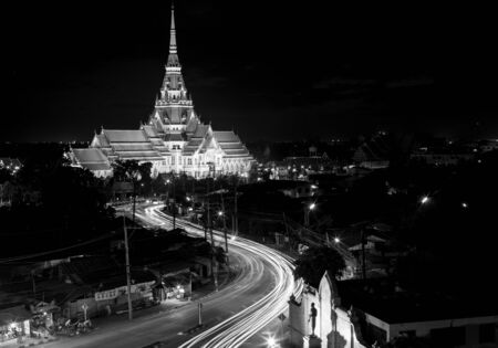 Wat sothorn wararam worawihan temple choeng sao province Thailand at twilightの写真素材