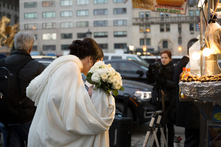 Dec 29, 2016 : Conceptaul pre wedding photos of couple at food truck selling burgers in New York Cityのeditorial素材