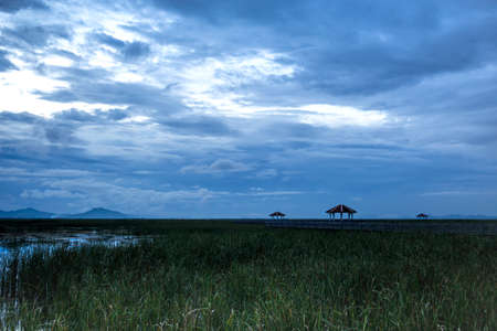 Blue sky over lake in Sam Roi Yod National Park Pran Buri Thailandの写真素材