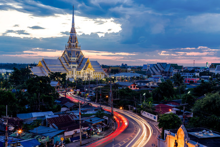 Wat sothorn wararam worawihan temple choeng sao province Thailand at twilightの写真素材