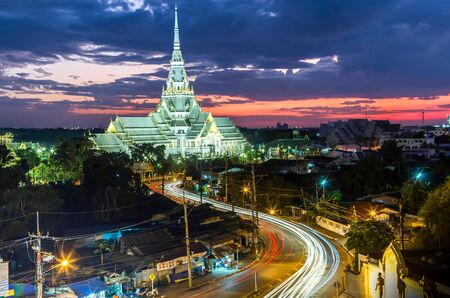 Wat sothorn wararam worawihan temple choeng sao province Thailand at twilightの写真素材