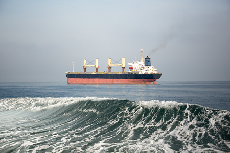 Oil and gas tanker ship in the sea with waveの写真素材