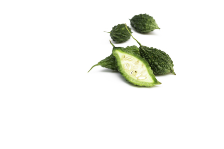 Bitter gourd isolated on white background in clipping pathの写真素材