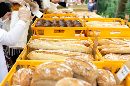 Homemade bread and baguettes at outdoor market at Nana jungle Chiang Maiの写真素材