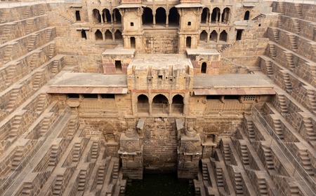 Chand Baori stepwell situated in the village of Abhaneri near Jaipur India.の写真素材
