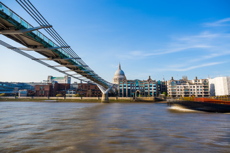 View of millennium bridge and St Paul Cathedral on river Thame london.の写真素材