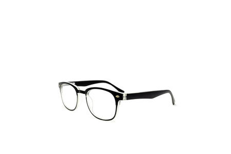 Black frame eye glasses isolated in white background.の写真素材