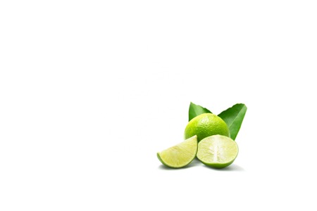 Lime with leaves isolated on white background.の写真素材