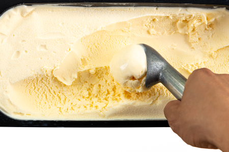 Close up of scoop vanilla ice cream.の写真素材