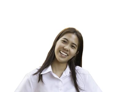 Teenage woman with perfect smile looking at camera in clipping path.の写真素材