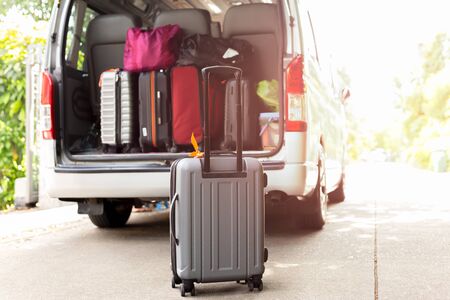 Carry-on luggage bag in van travel concept.の写真素材