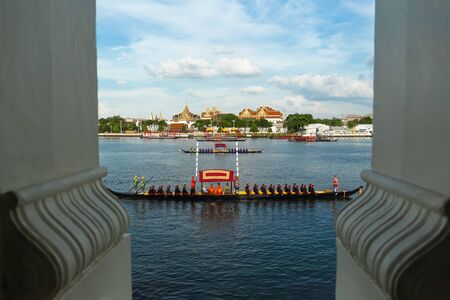 Bangkok, Thailand - 17 Oct, 2019: Training day of Royal Barge Procession on river.のeditorial素材