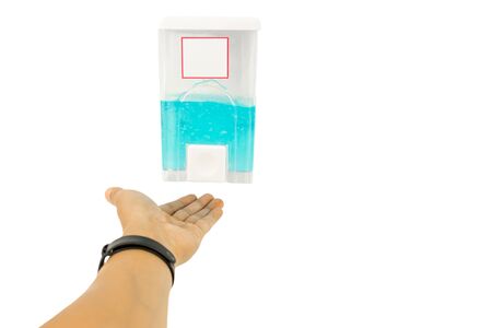 Male hand using alcohol gel cleaning hands prevent coronavirus.の写真素材