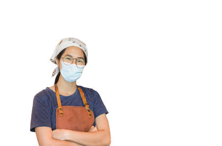 Asian women wearing protective mask isolated during virus preventingの写真素材
