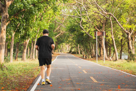 Back view of senior man running in a park, Healthy lifestyle concept.の写真素材