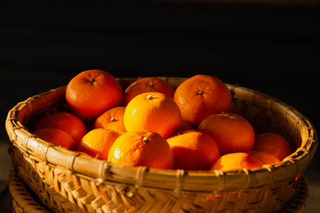 Tasty and Delicious orange fruit fresh and healthy in basketの写真素材
