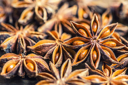 Food Background with Close-up of Star Anise. Selective Focus.の写真素材