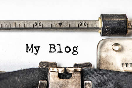 My blog typed words on a vintage typewriter. Close up.の写真素材