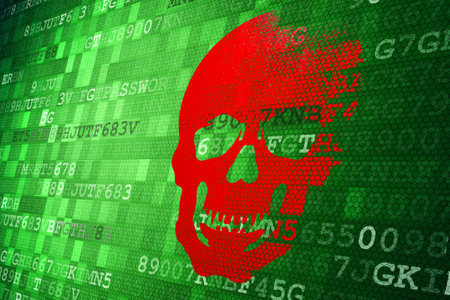 Scull on green digital background. security concepts.の写真素材