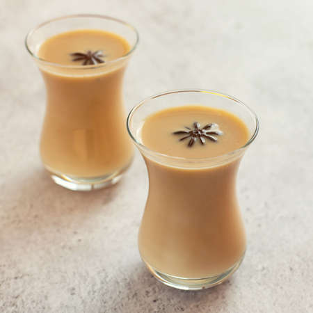 Glasses of traditional indian masala chai tea with spiced.の写真素材