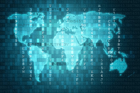 Blue Digital Abstract technology background with world map.の写真素材