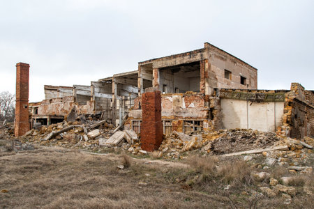 The ruins of the old building. Removal of buildings and factories.の写真素材