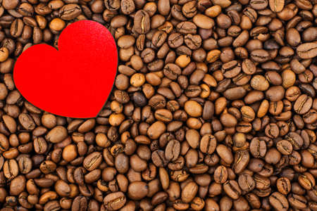 coffee beans texture and red heart.の写真素材