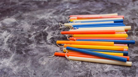 Multicolored wax Candles. Aroma candles.の写真素材