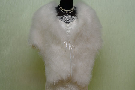 Wedding dress on a mannequin, with a cape on the shoulders.の写真素材