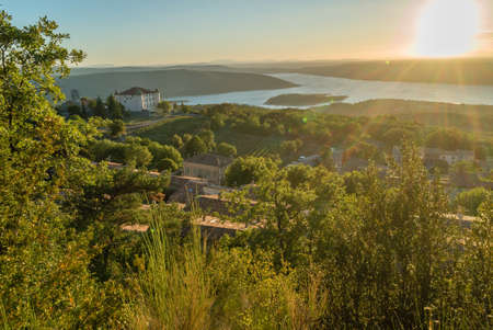 Castle of Aiguines and Sainte Croix lake in Franceのeditorial素材