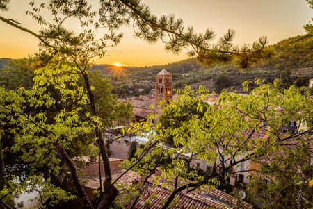 Sunset in the lovely village of Moustiers Sainte Marie in Franceの写真素材