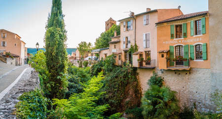River and trees in the lovely village of Moustiers Sainte Marie in Franceのeditorial素材
