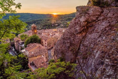Beautiful sunset in the lovely village of Moustiers Sainte Marie in Franceの写真素材