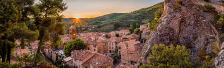 Panorama at sunset in the lovely village of Moustiers Sainte Marie in Franceの写真素材