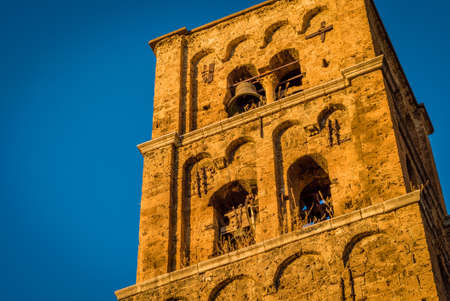 Church tower in the lovely village of Moustiers Sainte Marie in Franceの写真素材