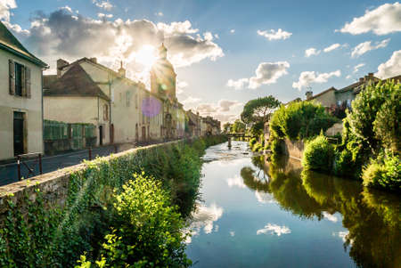 View of the RÃ©collets church and Bave river in Saint CÃ©rÃ©, Occitanie, Franceの写真素材
