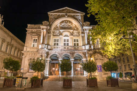Avignon theatre and opera by night in southern Franceのeditorial素材