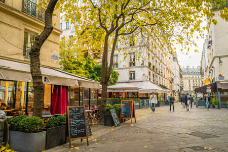 Paris street in Les Halles district with bars and restaurantsのeditorial素材