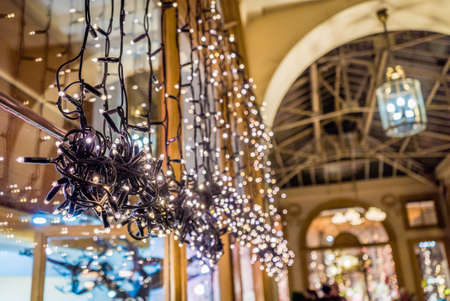 Christmas decoration and lights in a gallery in Parisのeditorial素材