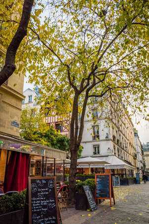 Paris street in Les Halles district with bars and restaurantsのeditorial素材