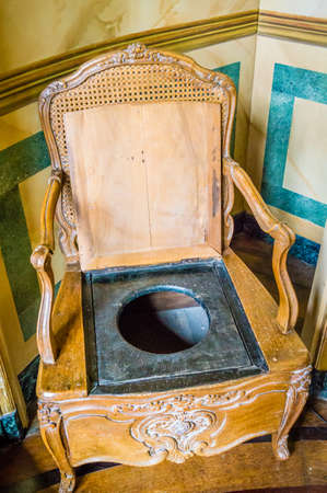 Chaise percee toilet chair in a castle in Franceのeditorial素材