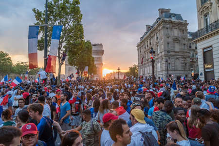 Sunset over Champs Elysees Avenue in Paris after the 2018 World Cupのeditorial素材
