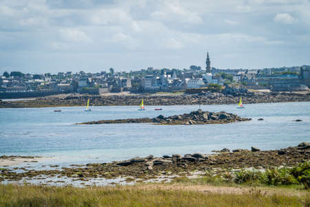 Roscoff town seen from Batz island in Bretagneの写真素材