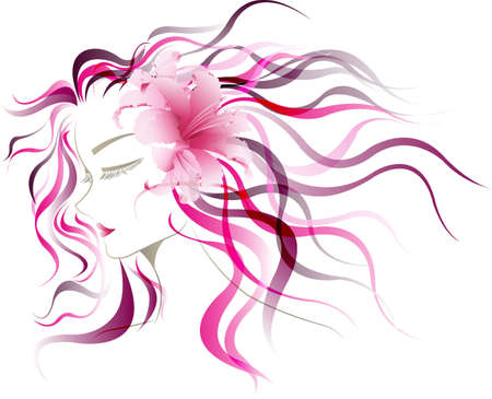 Beautiful fashion abstract design lady shadow with pink lily flower.のイラスト素材