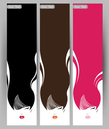 Banners with stylish of beautiful  long hair woman ,cards design template on white backgroundのイラスト素材